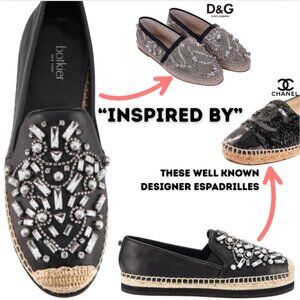 BOTKIER NEW YORK Black Leather Sloan Rhinestone Jeweled Espadrilles/Loafers - 10